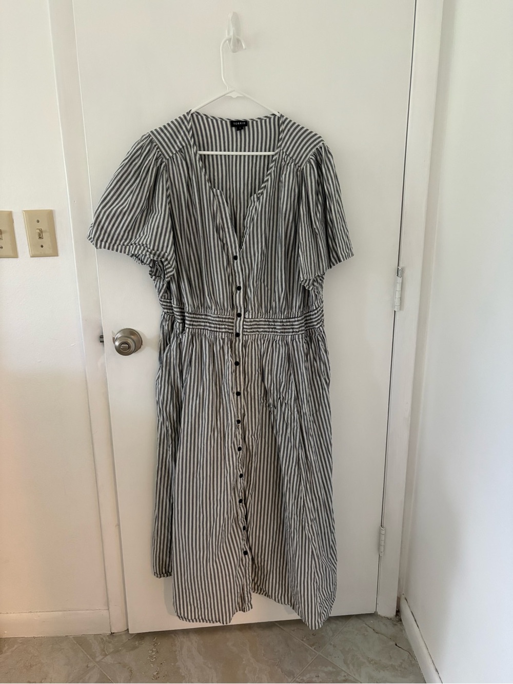 torrid Black and White Vertical Stripe Button-Front Midi Dress